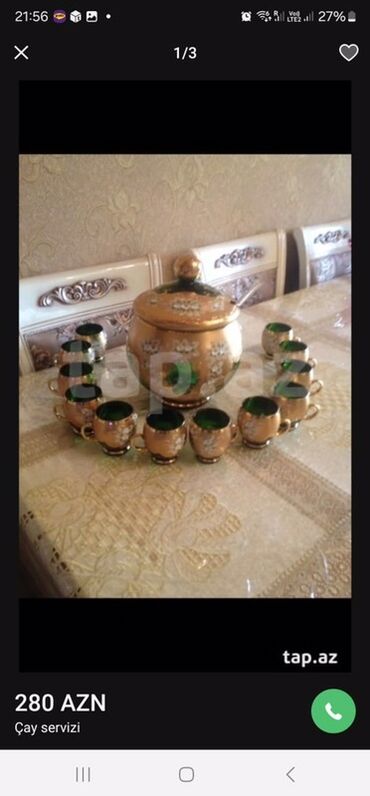 lenkeran samovar: Çay dəsti, rəng - Qızılı, Şüşə, 12 nəfərlik