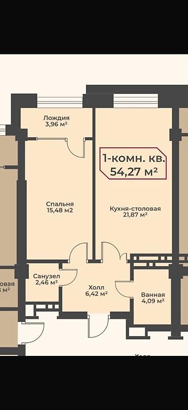 27: 1 комната, 54 м², Восток-5 мкр Элитка, 16 этаж, ПСО (под самоотделку) — 2