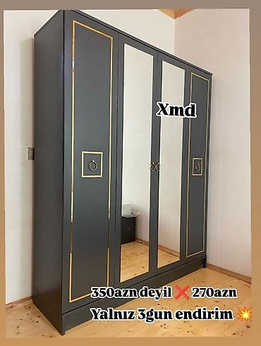 iskaf: Qarderob şkafı – 4 qapılı, güzgülü model - Rəng: tünd boz (qızılı — 1