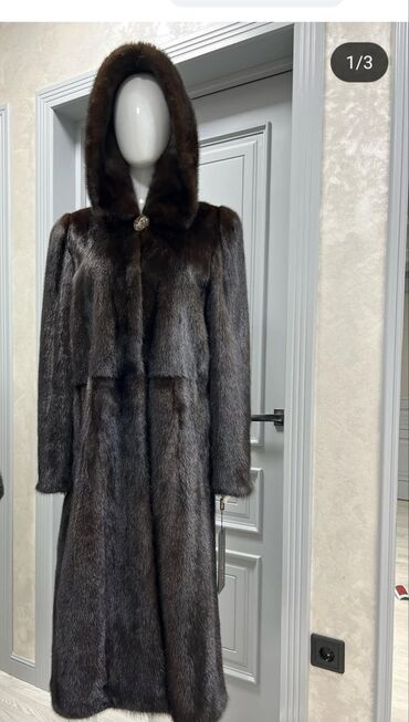 Шубы: Шуба, Норка, Длинная модель, С капюшоном, 5XL (EU 50)
