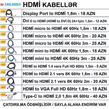 Digər kompüter aksesuarları: HDMI Kabellər 🚚Metrolara və ünvana çatdırılma var, ❗ÖDƏNİŞLİDİR❗