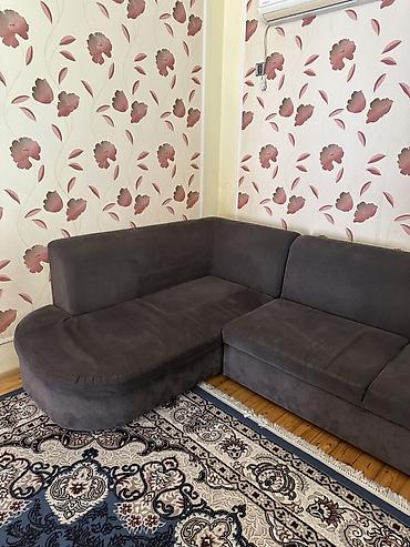 mingecevir divan: Qonaq otağı üçün L formalı yumşaq künc divan - Rəng: tünd boz — 1