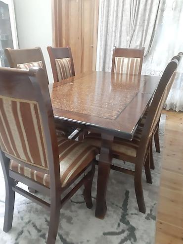 islenmis masa: Qonaq otağı üçün, İşlənmiş, Açılan, Dördbucaq masa, 6 stul — 3