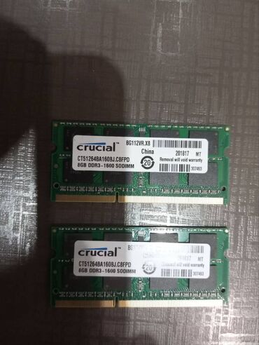 Оперативная память (RAM): Оперативная память, Б/у, Crucial, 8 ГБ, DDR3, 1600 МГц, Для ноутбука