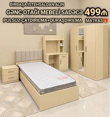 Gənc otağı mebel dəsti Tərkibi: - Tək nəfərlik çarpayı (başlıqla) -