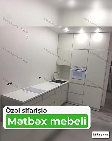 Özəl sifarişlə mətbəx mebeli - Minimalist, müasir dizayn: ağ rəngli