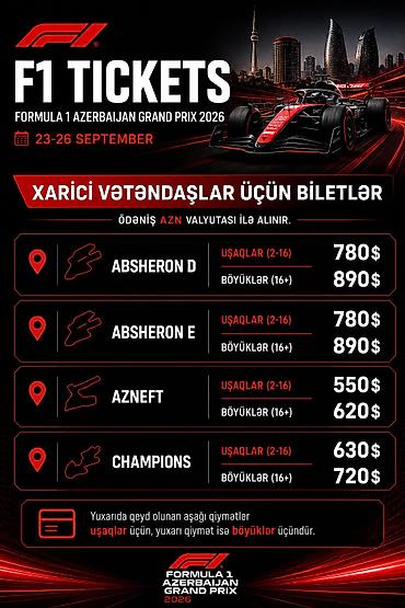 Туризм: 🏎️ FORMULA 1 AZƏRBAYCAN QRAN PRİSİ — BAKI 🇦🇿 🔥 ENDİRİMLİ F1 BİLETLƏRİ — 3