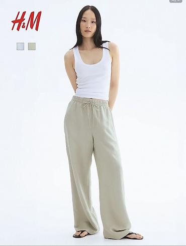 Брюки: Широкие женские брюки H&M - Фасон: свободный, прямой крой с — 1