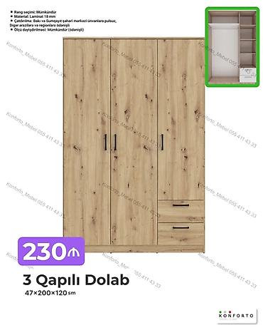 Mebel: 3 qapılı paltar dolabı — 47×200×120 sm - Material: 18 mm laminat - — 1