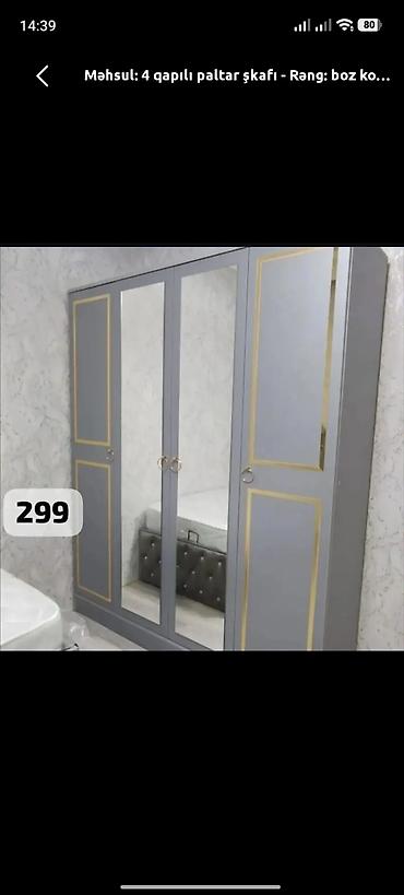 Yeni, 4 qapılı, Güzgülü, Boz, Açılan, Düz dolab