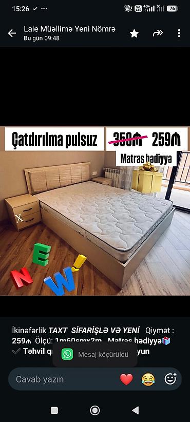 taxt 2 nəfərlik: İkinəfərlik _*TAXT*_ _*SİFARİŞLƏ VƏ YENİ*_ Qiymət : *259₼* Ölçü — 1