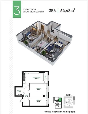 риелторские услуги: 2 комнаты, 64 м², Элитка, 2 этаж, ПСО (под самоотделку) — 3