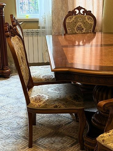 avanqard stol stul: Qonaq otağı üçün, İşlənmiş, Açılan, Dördbucaq masa, 6 stul — 4