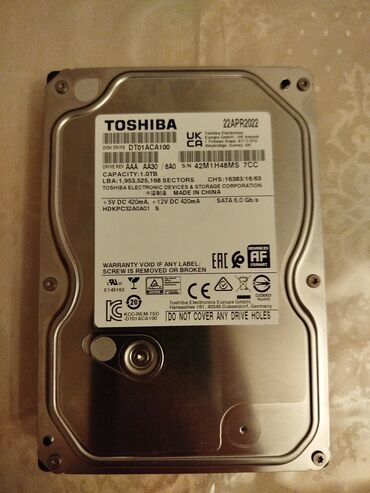 Sərt disklər (HDD): Daxili Sərt disk (HDD) Toshiba, 1 TB, 7200 RPM, 3.5", İşlənmiş