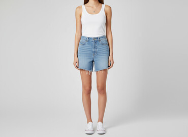 krótkie jeansowe spodenki z wysokim stanem podarte: H&M, Szorty damskie, rozmiar 2XS