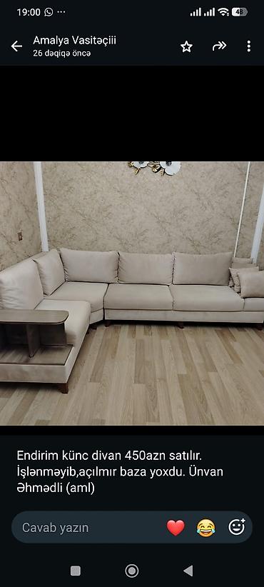 Endirim künc divan 450azn satılır. İşlənməyib,açılmır baza yoxdu
