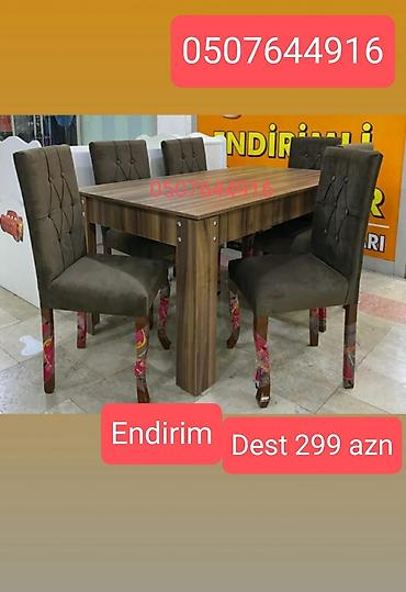 tek stolar: Mətbəx üçün, Yeni, Açılmayan, Dördbucaq masa, 6 stul — 9