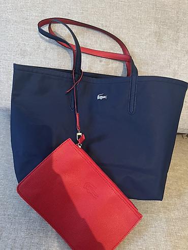 барсетки lacoste: Сумка-Lacoste с косметичкой - Цвет: темно‑синий с контрастной красной — 2