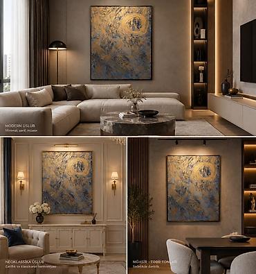 kətan parca: Kətan üzərində yağlı boya işi modern-abstract tablo, İnteryerdə — 3