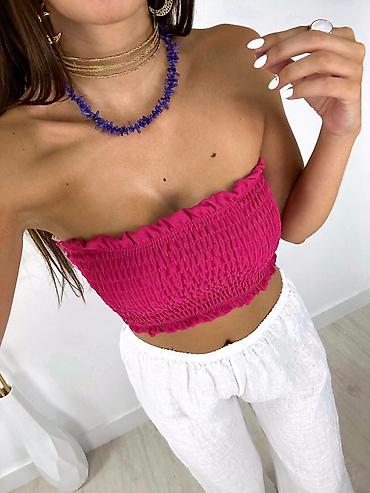 top svecani: Crop top bez bretela – nabrani (smocked) bandeau kroj. - Materijal — 3