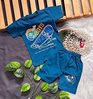 Uşaq dəsti – futbolka və şort - Model: “Boys Skate All Day” temalı -