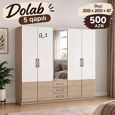 5 qapılı geyim dolabı - Ölçü: 200 × 200 × 47 sm - Qiymət: 500 AZN