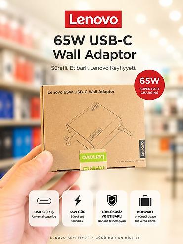 Lenovo 65W USB‑C divar adapteri - 65W Super Fast Charging – sürətli lalafo.az -da Lenovo 65W USB‑C divar adapteri - 65W Super Fast Charging – sürətli
