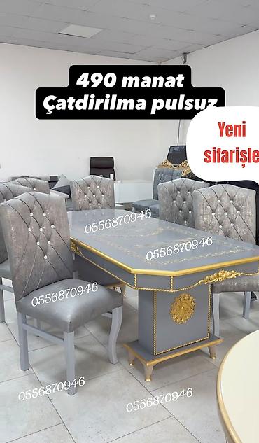 ders masa: Qonaq otağı üçün, Yeni, Açılmayan, Kvadrat masa, 6 stul — 1