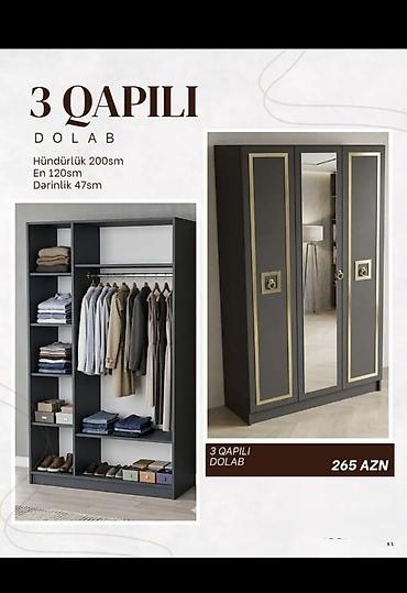 3 qapılı paltardolabı - Rəng: tünd boz, qızılı dekor xətləri - Ön lalafo.az -da 3 qapılı paltardolabı - Rəng: tünd boz, qızılı dekor xətləri - Ön