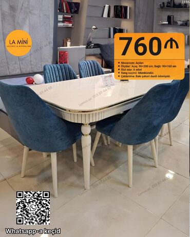 стеклянный журнальный стол: Açılan, Oval masa, 6 stul