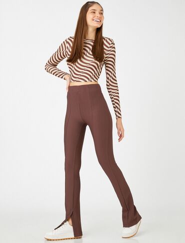 женские коричневые брюки: Повседневные брюки, Клеш, Высокая талия, S (EU 36)