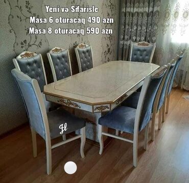 kontakt home mebel stol stul: Qonaq otağı üçün, Yeni, Dördbucaq masa, 8 stul
