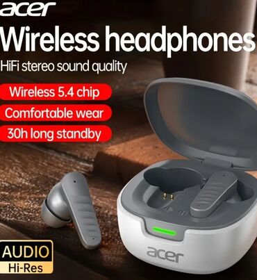 аккумулятор bluetooth: Новый Беспроводные (Bluetooth) Наушники, Acer, цвет - Серый