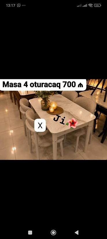 yumru taxt: Masa və 4 ədəd oturacaq dəsti. - Üst hissə mərmər naxışlı, yumru — 1