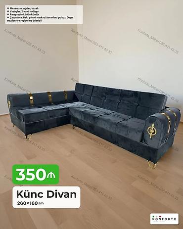 Künc Divan – 260×160 sm - Mexanizm: açılan, bazalı (yataq funksiyalı