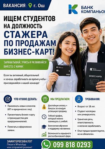 Сатуулар: Талап кылынат Сатуу боюнча менеджер, Иш тартиби: Ийкемдүү график, Стаж өтүү, Карьера жактан көтөрүлүү — 1