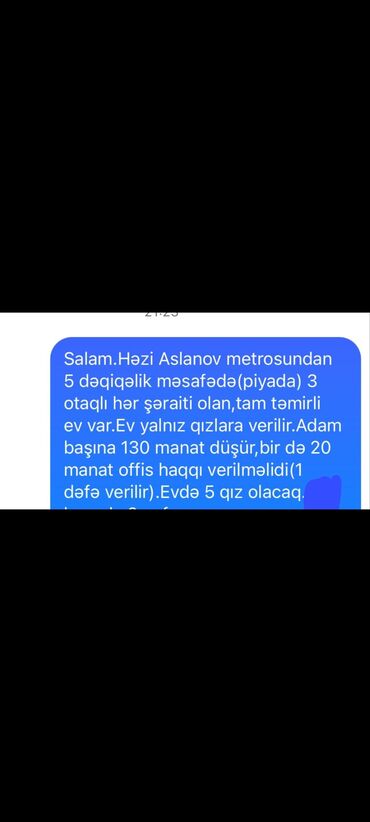 həzi aslanov kirayə evlər: Həzi Aslanov metrosundan 5 dəqiqəlik məsafədə (piyada) 3 otaqlı hər