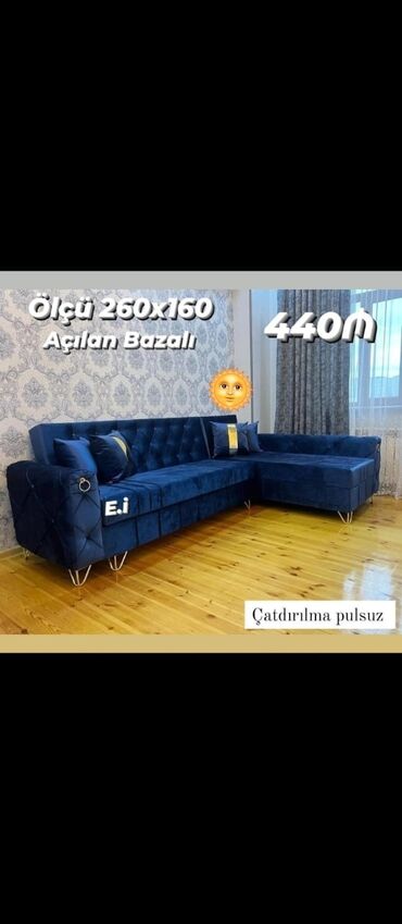 kreslo açılan: Künc divan, Qonaq otağı üçün, Bazalı, Açılan