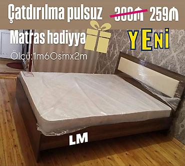 taxt krafat: Yataq dəsti – ölçü: 1m60sm x 2m - Modern taxta karkas, yüksək başlıq - — 1