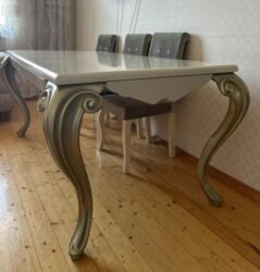 Stullar: Qonaq otağı üçün, İşlənmiş, Açılmayan, Dördbucaq masa, 6 stul