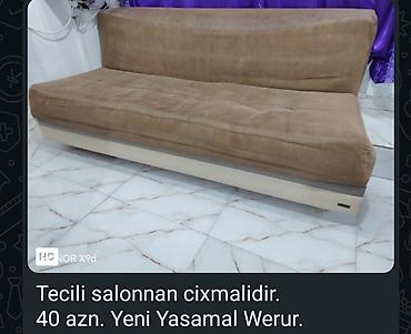 divan ortukleri: Qəhvəyi rəngdə, yumşaq parça örtüklü divan. - Mexanizmi sadə, aşağı — 1