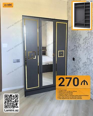 Dolablar: 3 qapılı dolab. Ölçüləri: D 47 × H 200 × E 120 sm. Rəng seçimi — 1