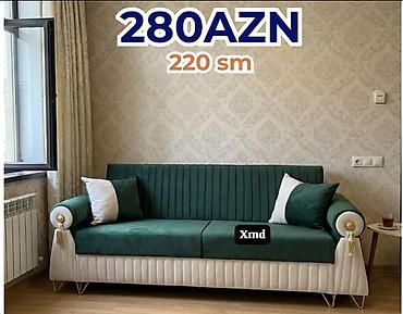 Yaşıl və krem rənglərinin kombinində zərif dizaynlı divan. - Ölçü: 220