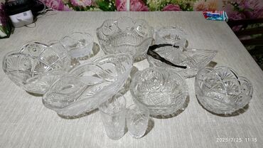 серебрянные ложки: Советский хрусталь: салатницы, вызочки, стопки, стаканы. 500-1000 сом