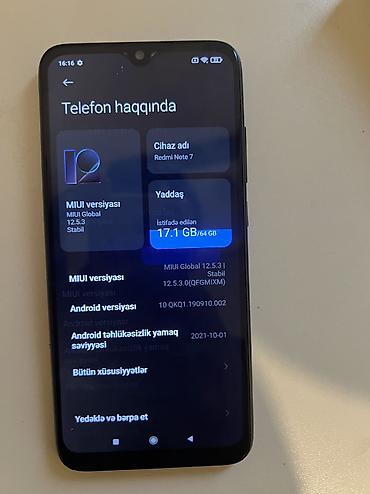 telfon satisi: Redmi Note 7, 64 GB, rəng - Qara, Sensor — 4