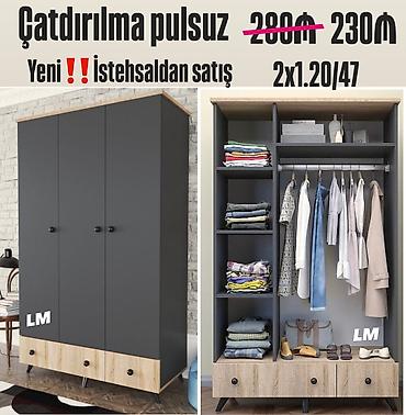 siyirmeli dolab: Üç qapılı paltar şkafı - Ölçü: 2 x 1.20 x 47 (hündürlük x en x — 1