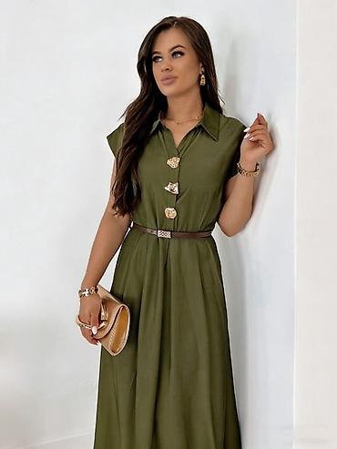 Haljine: 💫💫Ženska midi košulja-haljina sa pojasom - Elegantna A-kroj silueta — 9