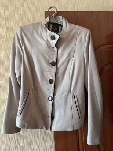 кожаный мужской куртка: Куртка L, цвет - Молочный