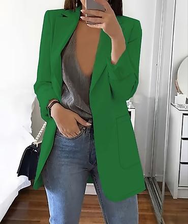 Qadın üçün yaşıl rəngli blazer - Klassik düz kəsim, qolsuz deyil –
