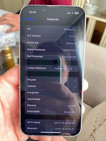 iphone 16 pro işlənmiş: IPhone 14, 128 GB, Deep Purple — 8